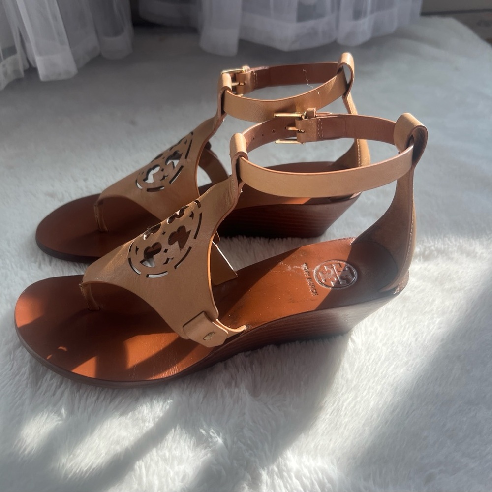 Tory Burch Wedged Leather Sandals Size 6 1/2